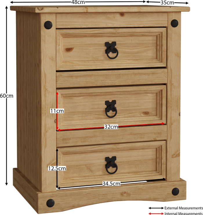 The Range | Corona 3 Drawer Bedside Chest - Pine Corona 3 Drawer Bedside Chest - Pine