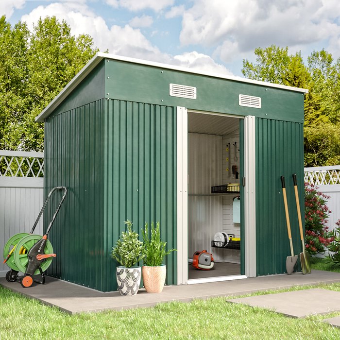 The Range | Livingandhome Metal Garden Storage Shed - Green / 238cm Livingandhome Metal Garden Storage Shed - Green / 238cm
