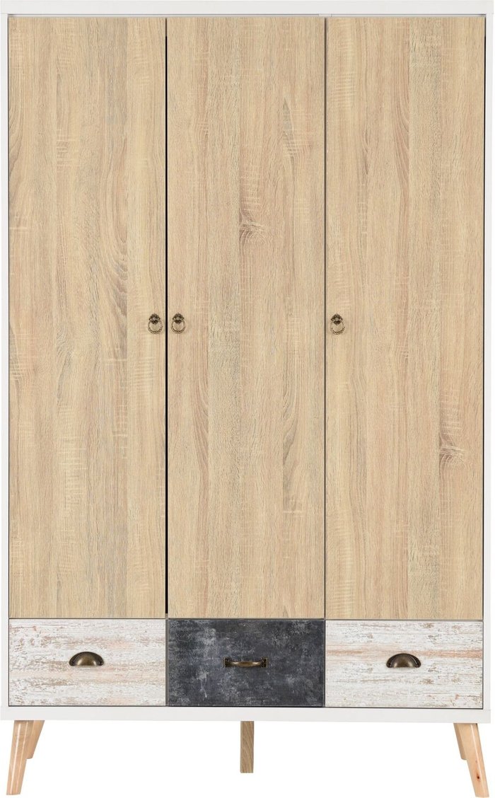The Range | Seconique Nordic 3 Door 3 Drawer Wardrobe - White, Distressed Effect Seconique Nordic 3 Door 3 Drawer Wardrobe - White, Distressed Effect