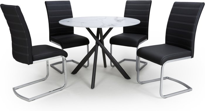 The Range | Shankar Shankar Avesta White Dining Table & 4 Callisto Black Dining Chairs Set Shankar Shankar Avesta White Dining Table & 4 Callisto Black Dining Chairs Set