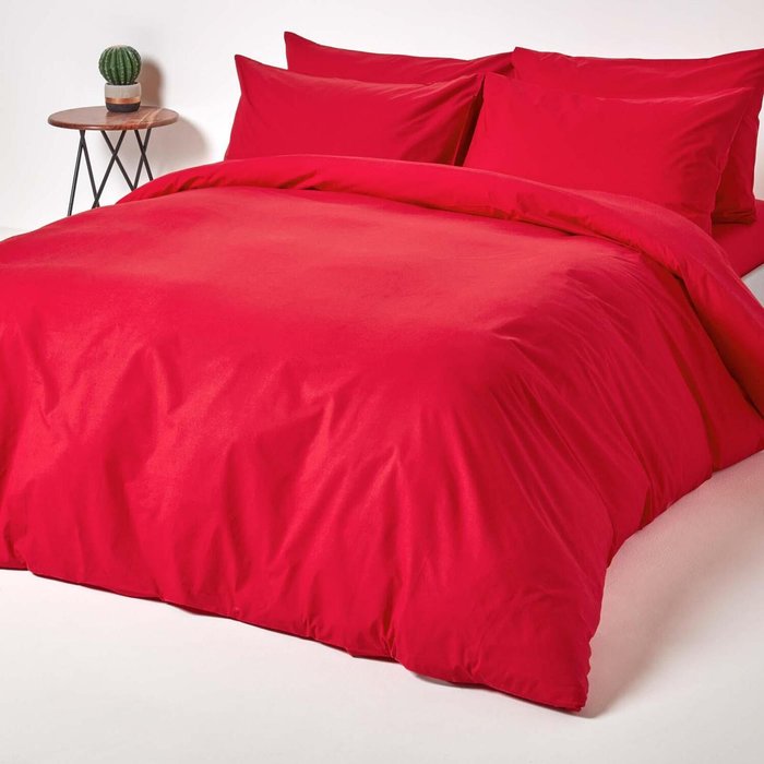 The Range | Homescapes Egyptian Cotton Duvet Cover with Pillowcase - Red / Double Homescapes Egyptian Cotton Duvet Cover with Pillowcase - Red / Double