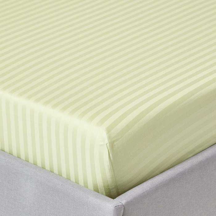 The Range | Homescapes 330 Thread Count Egyptian Cotton Satin Stripe Fitted Sheet - Sage Green / King Homescapes 330 Thread Count Egyptian Cotton Satin Stripe Fitted Sheet - Sage Green / King