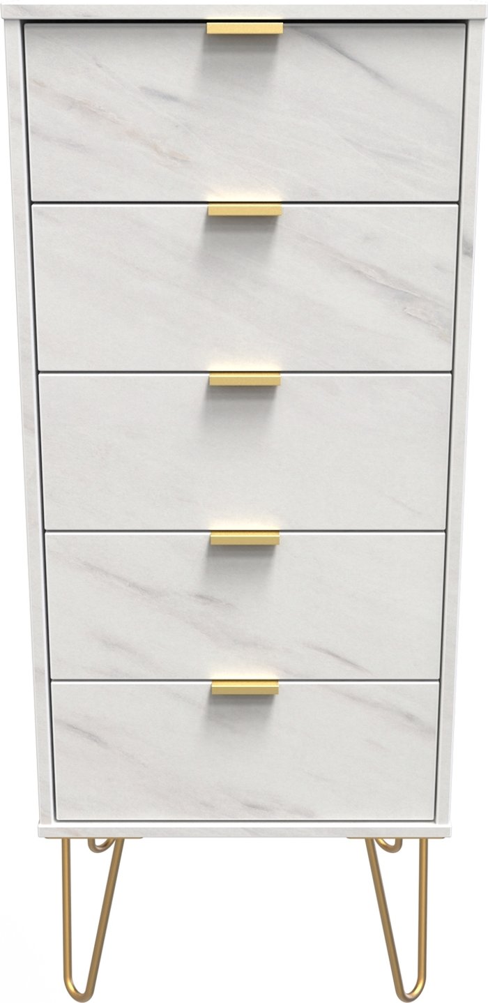 The Range | Hong Kong Ready Assembled (Gold Hairpin Legs) 5 Drawer Bedside Cabinet - Marble Hong Kong Ready Assembled (Gold Hairpin Legs) 5 Drawer Bedside Cabinet - Marble