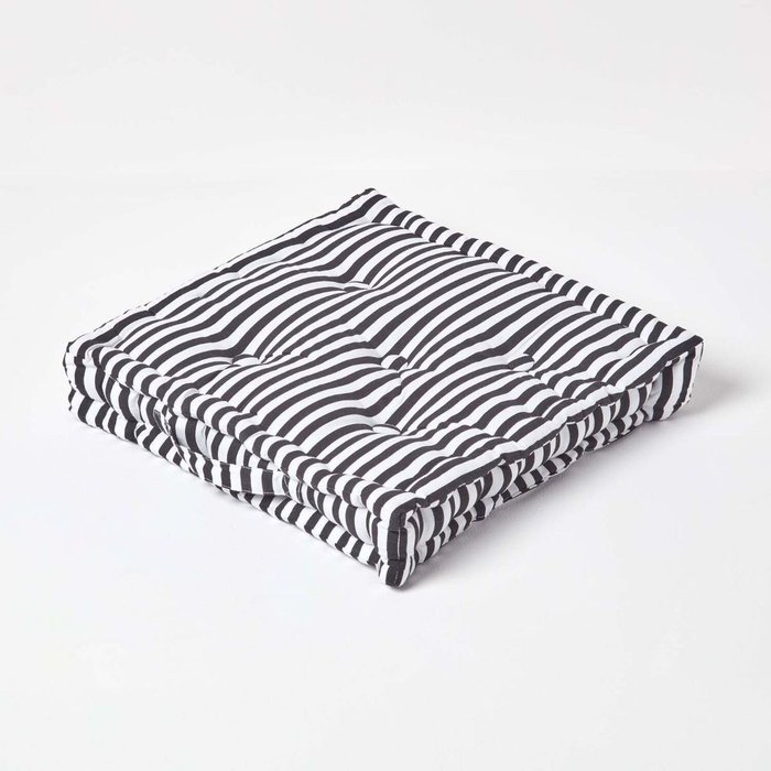 The Range | Homescapes Homescapes Cotton Thin Stripe Floor Cushion - Black / 8cm Homescapes Homescapes Cotton Thin Stripe Floor Cushion - Black / 8cm