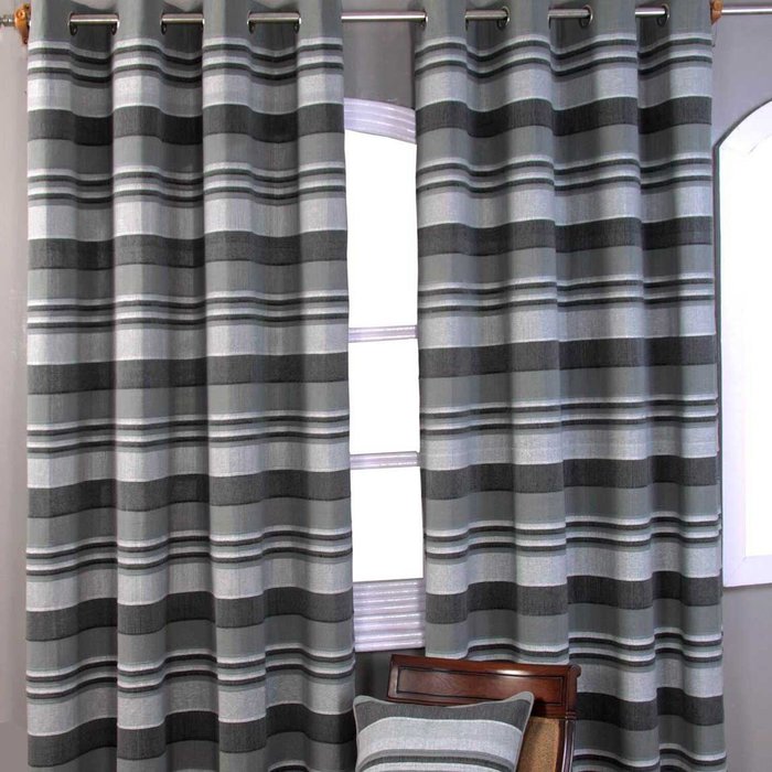 The Range | Homescapes Homescapes Cotton Morocco Striped Curtain Pair - Grey Homescapes Homescapes Cotton Morocco Striped Curtain Pair - Grey