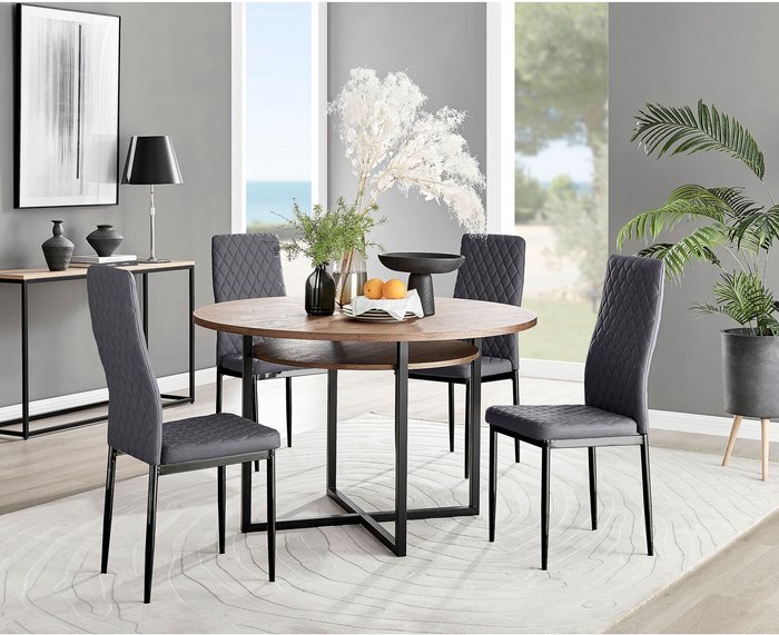 The Range | Furniturebox UK Adley Brown Wood Dining Table and 4 Velvet Milan Black Leg Chairs - Grey Furniturebox UK Adley Brown Wood Dining Table and 4 Velvet Milan Black Leg Chairs - Grey