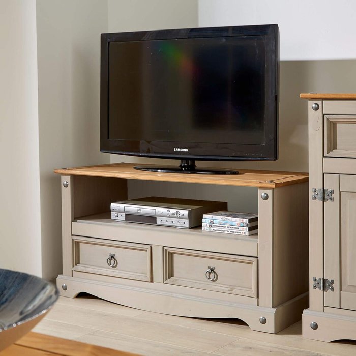 The Range | Home Source Corona Rustic 2 Drawer TV Stand Storage Unit - Grey Home Source Corona Rustic 2 Drawer TV Stand Storage Unit - Grey
