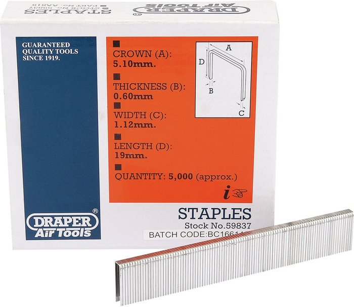 The Range | Draper Draper Staple 19mm Pack of 5000 Draper Draper Staple 19mm Pack of 5000