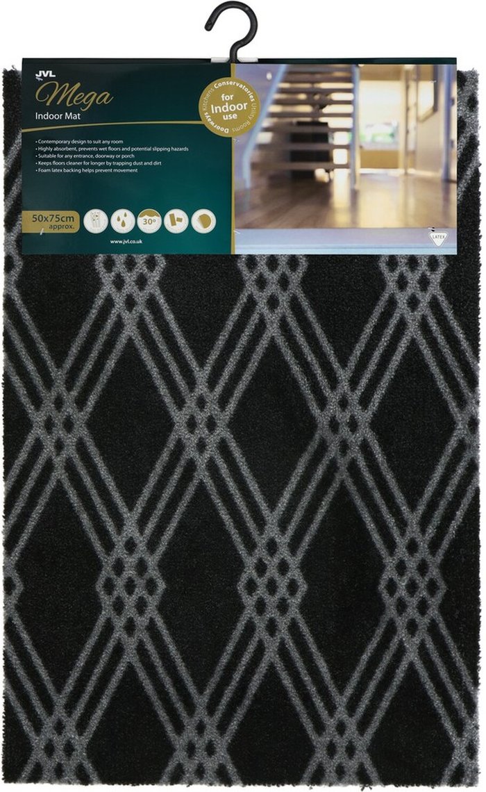 The Range | JVL JVL Mega Mat Diamond Print, Large, 50x75cm - Black JVL JVL Mega Mat Diamond Print, Large, 50x75cm - Black