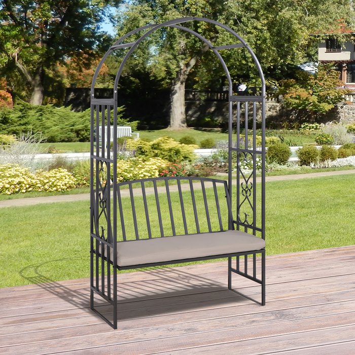 The Range | Outsunny Garden Arbor Arch with Bench Metal Padded Seat - Grey Outsunny Garden Arbor Arch with Bench Metal Padded Seat - Grey