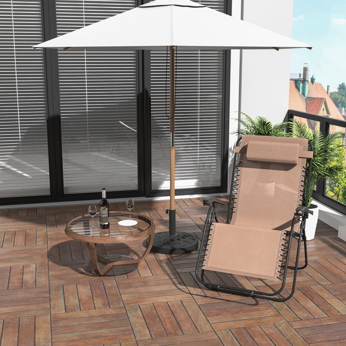 The Range | Outsunny Garden Deck Folding Reclining Sun Lounger - Beige Outsunny Garden Deck Folding Reclining Sun Lounger - Beige