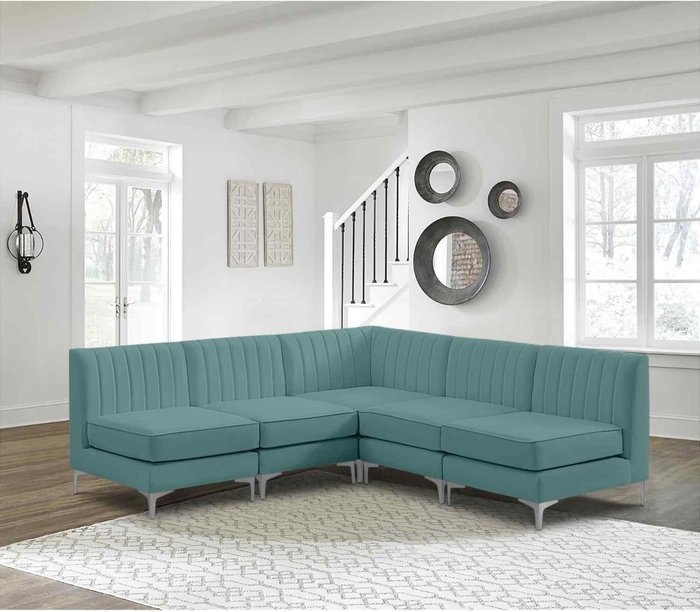 The Range | Simply Eleganza Albert Modular Corner Sofa in Velour Velvet Fabric - Turquoise Simply Eleganza Albert Modular Corner Sofa in Velour Velvet Fabric - Turquoise