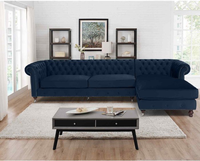 The Range | Simply Eleganza Kayla Chesterfield L Shape Left Hand Corner Sofa - Blue Simply Eleganza Kayla Chesterfield L Shape Left Hand Corner Sofa - Blue