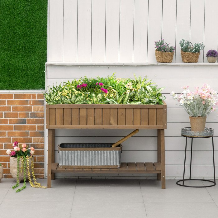 The Range | Outsunny Wooden Herb Planter Raised Bed Container - Brown Outsunny Wooden Herb Planter Raised Bed Container - Brown