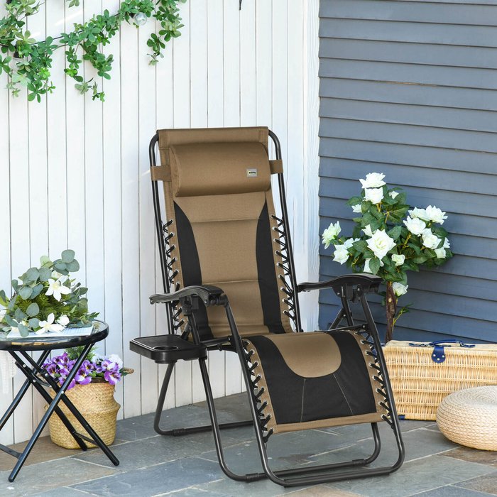 The Range | Outsunny Zero Gravity Chair Folding Recliner Lounger with Cup Holder Pillow - Coffee Outsunny Zero Gravity Chair Folding Recliner Lounger with Cup Holder Pillow - Coffee