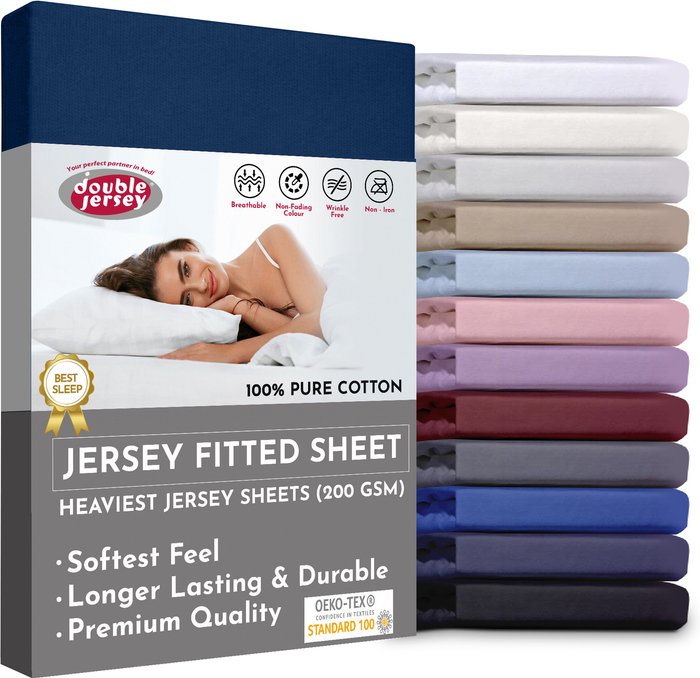 The Range | Double Jersey Double Jersey - Luxurious Jersey - Fitted Sheet - Deep Pocket 90x200x32 cm - Blue Double Jersey Double Jersey - Luxurious Jersey - Fitted Sheet - Deep Pocket 90x200x32 cm - Blue