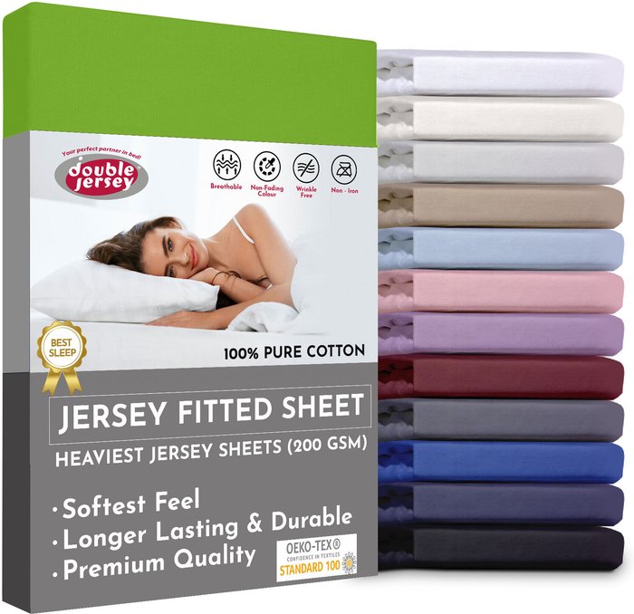 The Range | Double Jersey 160x200x32 cm Double Jersey - Cotton Fitted Sheets - Lime / Green Double Jersey 160x200x32 cm Double Jersey - Cotton Fitted Sheets - Lime / Green