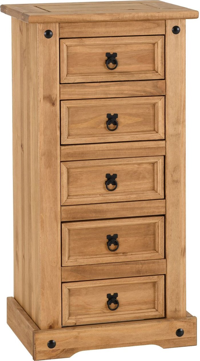 The Range | Seconique Corona 5 Drawer Narrow Chest Distressed Waxed Pine - Distressed Waxed Pine Seconique Corona 5 Drawer Narrow Chest Distressed Waxed Pine - Distressed Waxed Pine
