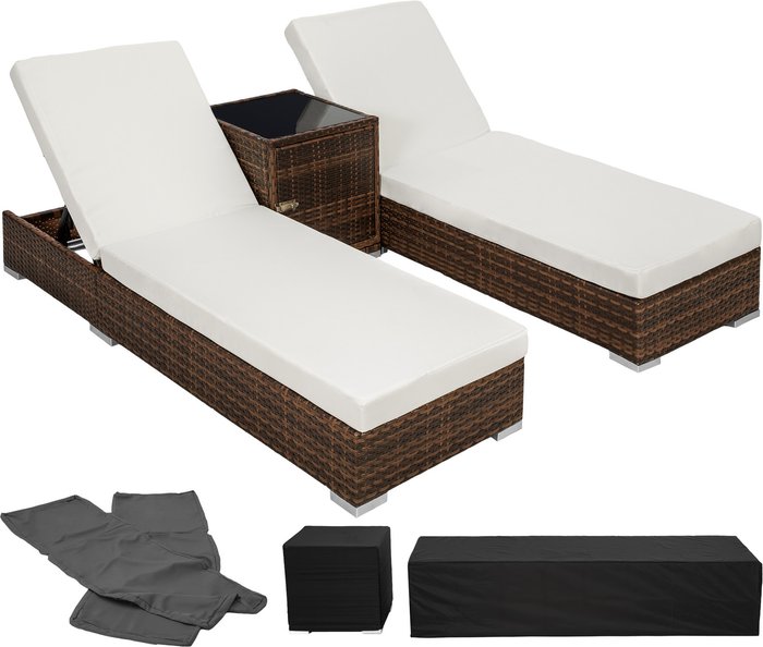 The Range | TECTAKE Tectake 2 Rattan Sunloungers And Table With Protective Cover - Brown TECTAKE Tectake 2 Rattan Sunloungers And Table With Protective Cover - Brown