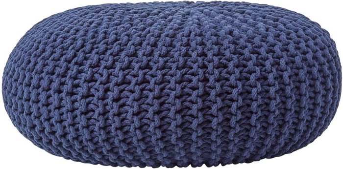 The Range | Homescapes Round Cotton Knitted Pouffe - Navy / 70cm Homescapes Round Cotton Knitted Pouffe - Navy / 70cm