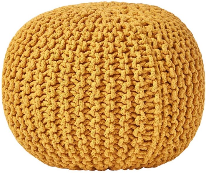 The Range | Homescapes Round Cotton Knitted Pouffe - Mustard / 40cm Homescapes Round Cotton Knitted Pouffe - Mustard / 40cm