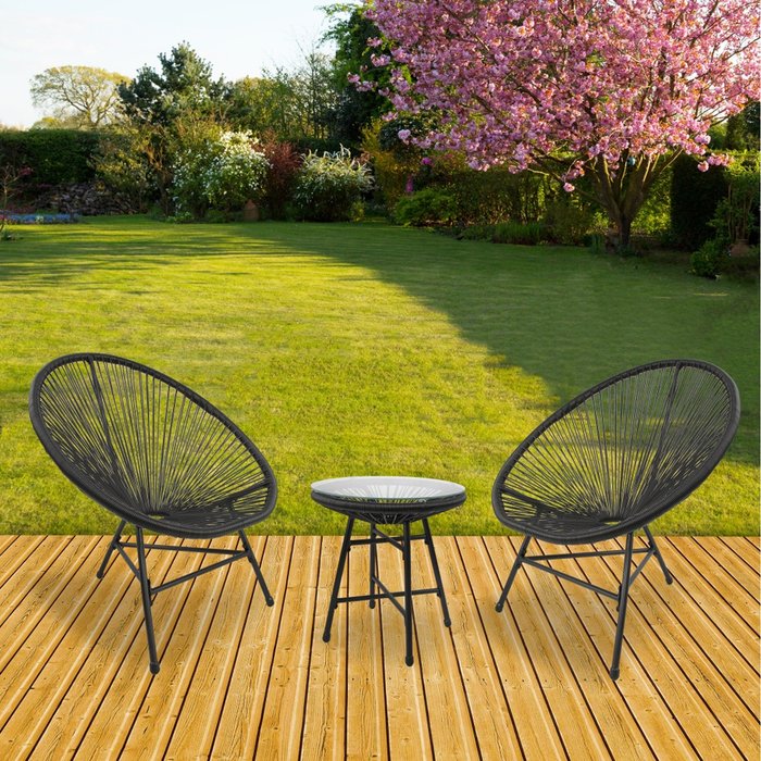 The Range | RayGar 3pcs Bistro Egg Designer String Chair Garden Set - Black RayGar 3pcs Bistro Egg Designer String Chair Garden Set - Black