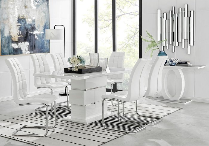 The Range | Furniturebox UK Apollo 6 Rectangle Chrome High Gloss Kitchen Dining Table And 6 Murano Chairs - White Furniturebox UK Apollo 6 Rectangle Chrome High Gloss Kitchen Dining Table And 6 Murano Chairs - White