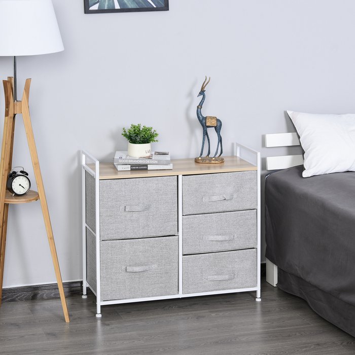 The Range | HOMCOM 5 Drawer Linen Basket Storage Unit Organisation wiith Shelf - Grey HOMCOM 5 Drawer Linen Basket Storage Unit Organisation wiith Shelf - Grey
