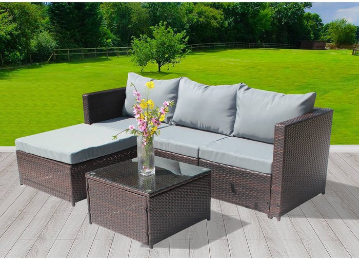 The Range | BIRCHTREE 5Pcs Rattan Garden Furniture Set - Brown BIRCHTREE 5Pcs Rattan Garden Furniture Set - Brown