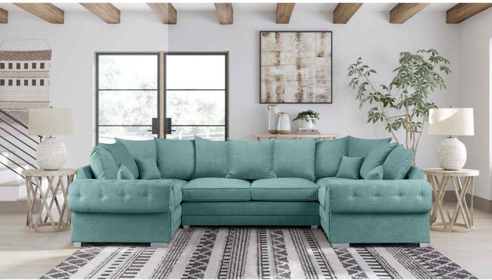 The Range | Simply Eleganza Volvo U Shape Large Sofa Scatterback Velour Velvet Fabric - Turquoise Simply Eleganza Volvo U Shape Large Sofa Scatterback Velour Velvet Fabric - Turquoise