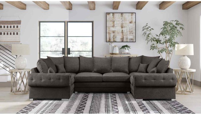 The Range | Simply Eleganza Volvo U Shape Large Sofa Scatterback Velour Velvet Fabric - Brown Simply Eleganza Volvo U Shape Large Sofa Scatterback Velour Velvet Fabric - Brown