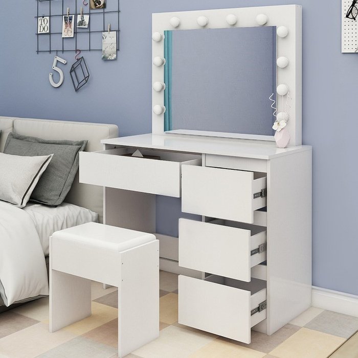 The Range | Kosy Koala White Vanity Dressing Table with Drawers LED Mirror and Stool - White Kosy Koala White Vanity Dressing Table with Drawers LED Mirror and Stool - White