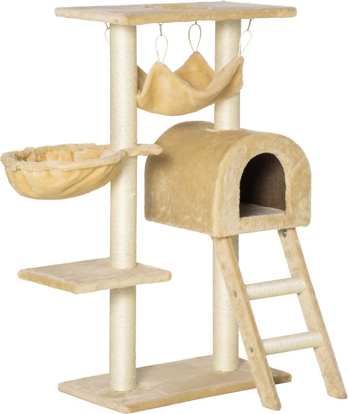 The Range | PawHut Pawhut Cat Tree Tower Kitten Scratching Post And Hammock - Beige PawHut Pawhut Cat Tree Tower Kitten Scratching Post And Hammock - Beige