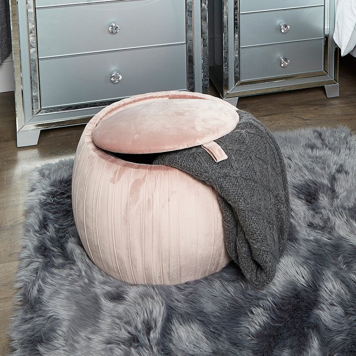 The Range | Vanity Living Round Wide Storage Ottoman with Storage - Pink Vanity Living Round Wide Storage Ottoman with Storage - Pink