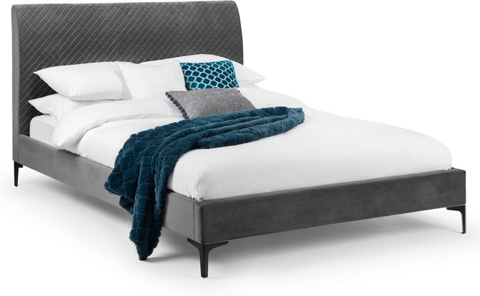 The Range | Julian Bowen Sanderson Diamond Quilted Velvet Superking Bed - Grey Julian Bowen Sanderson Diamond Quilted Velvet Superking Bed - Grey