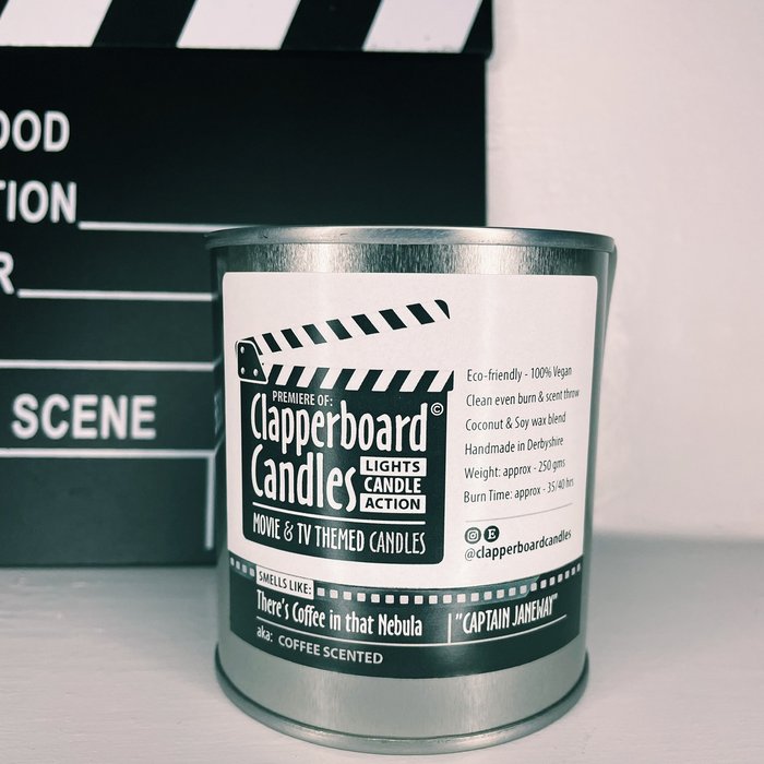 The Range | Clapperboard Captain Janeway Star Trek Candle Aromas of Fresh Roasted Coffee Beans - Cream Clapperboard Captain Janeway Star Trek Candle Aromas of Fresh Roasted Coffee Beans - Cream