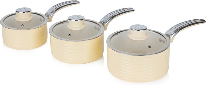The Range | Swan Swan Retro 3 Piece Saucepan Set - Cream Swan Swan Retro 3 Piece Saucepan Set - Cream