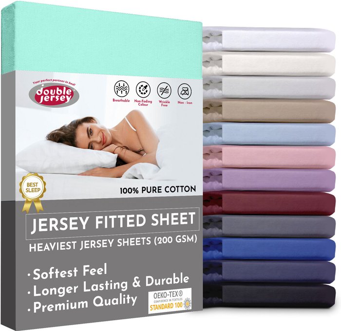 The Range | Double Jersey 160x200x32 cm Double Jersey - Cotton Fitted Sheets - Blue / Aqua Double Jersey 160x200x32 cm Double Jersey - Cotton Fitted Sheets - Blue / Aqua