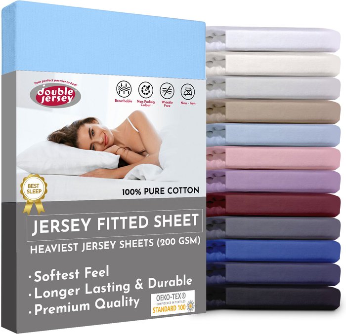 The Range | Double Jersey 160x200x32 cm Double Jersey - Cotton Fitted Sheets - Sky Blue / Blue Double Jersey 160x200x32 cm Double Jersey - Cotton Fitted Sheets - Sky Blue / Blue