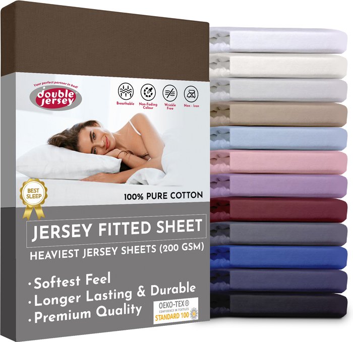 The Range | Double Jersey 180x200x32 cm Double Jersey - Cotton Fitted Sheets - Brown / Mocca Double Jersey 180x200x32 cm Double Jersey - Cotton Fitted Sheets - Brown / Mocca