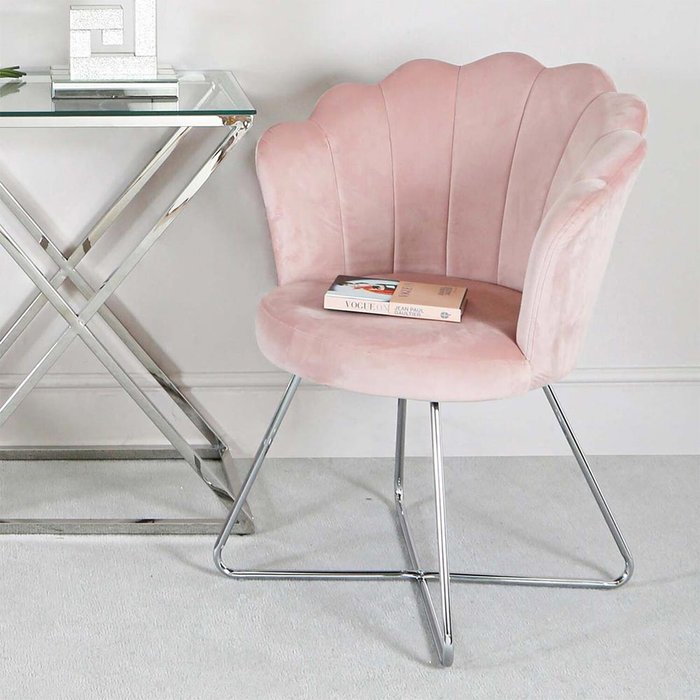 The Range | Vanity Living Accent Velvet Dining Shell Chair with Silver Legs - Pink Vanity Living Accent Velvet Dining Shell Chair with Silver Legs - Pink