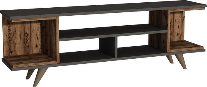 The Range | Destina Home Whalen TV Stand with Open Shelves - Light Walnut - Anthracite Destina Home Whalen TV Stand with Open Shelves - Light Walnut - Anthracite