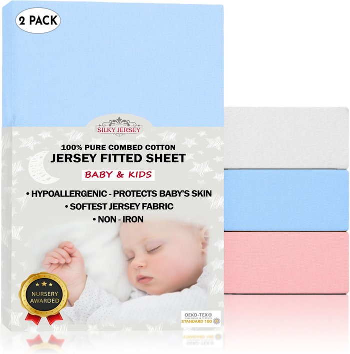 The Range | Silky Jersey 70x140 cm Silky Jersey Baby Cot Crib Bed Fitted Sheets - Sky Blue Silky Jersey 70x140 cm Silky Jersey Baby Cot Crib Bed Fitted Sheets - Sky Blue