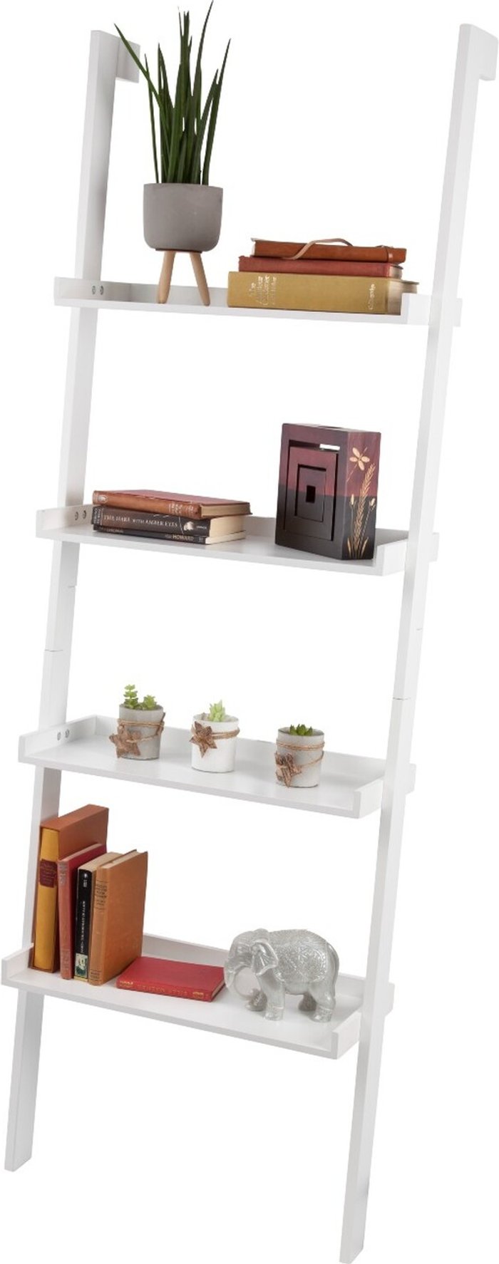 The Range | Elegant Brands Oxford Wide Wooden 4 Tier Ladder Shelf, WHITE Leaning Bookcase - White Elegant Brands Oxford Wide Wooden 4 Tier Ladder Shelf, WHITE Leaning Bookcase - White