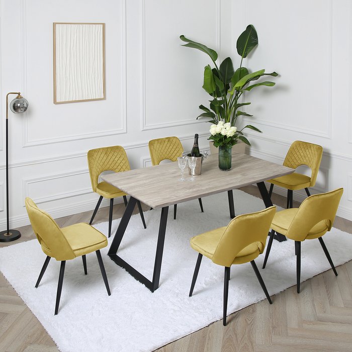 The Range | Dorchester Dining Table Set - Olive Yellow / 76kg Dorchester Dining Table Set - Olive Yellow / 76kg