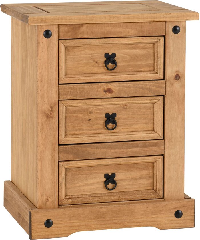 The Range | Seconique Corona 3 Drawer Bedside Chest Distressed Waxed Pine - Distressed Waxed Pine Seconique Corona 3 Drawer Bedside Chest Distressed Waxed Pine - Distressed Waxed Pine