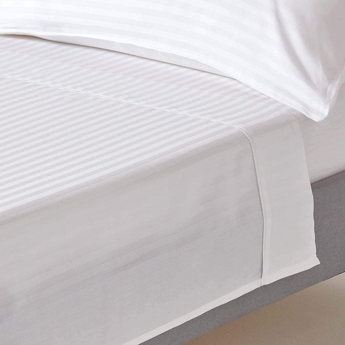 The Range | Homescapes 330 Thread Count Egyptian Cotton Flat Sheet with Satin Stripes - White / Single Homescapes 330 Thread Count Egyptian Cotton Flat Sheet with Satin Stripes - White / Single