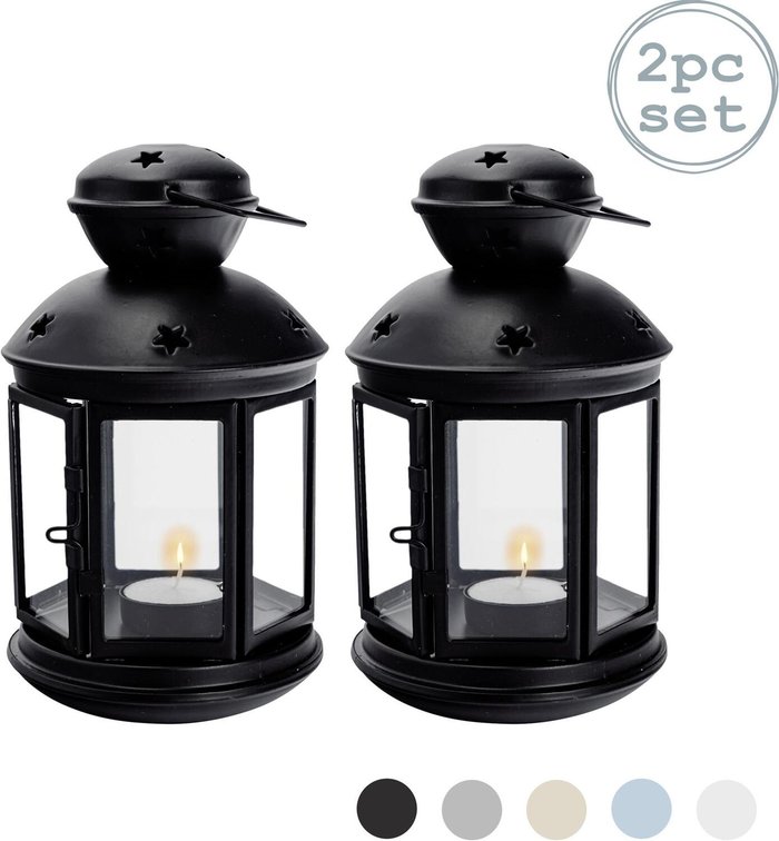 The Range | Nicola Spring 20cm Metal Hanging Tealight Lantern Pack of 2 - Black Nicola Spring 20cm Metal Hanging Tealight Lantern Pack of 2 - Black