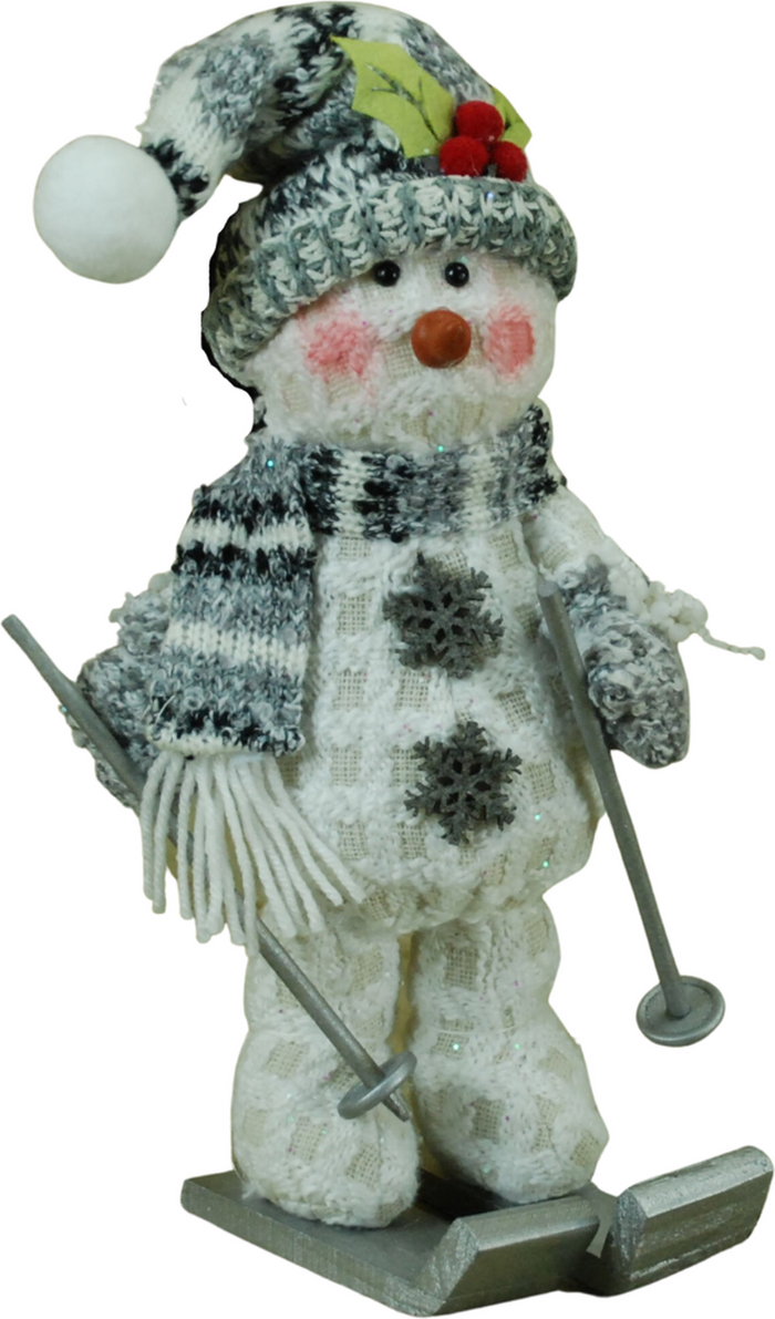 The Range | Samuel Alexander Plush Grey Snowman on Silver Skis Christmas Decoration - White Samuel Alexander Plush Grey Snowman on Silver Skis Christmas Decoration - White