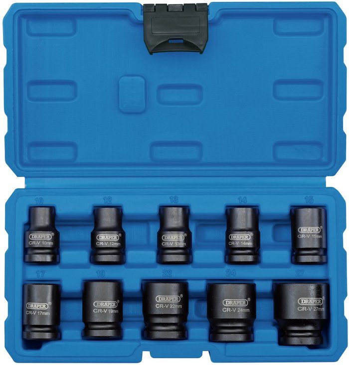 The Range | Draper Draper half inch Square Drive Metric Impact Socket Set (10 Piece) - Black Draper Draper half inch Square Drive Metric Impact Socket Set (10 Piece) - Black